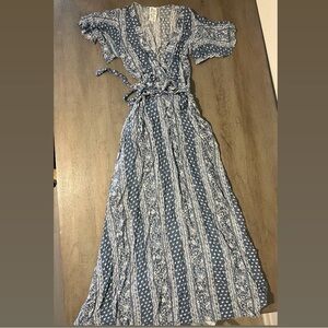 Floral Blue Wrap Dress